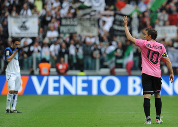 TURIN, ITALY - MAY 13:  Alessandro Del Piero of Juventus FC celebrates a goal during the Serie A match between Juventus FC and Atalanta BC at Juventus Stadium on May 13, 2012 in Turin, Italy.  (Photo by Valerio Pennicino/Getty Images)