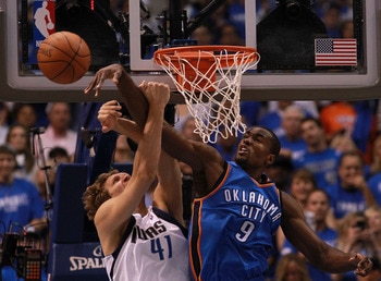 Thunder big man Serge Ibaka is one of the league's best shot blockers.
