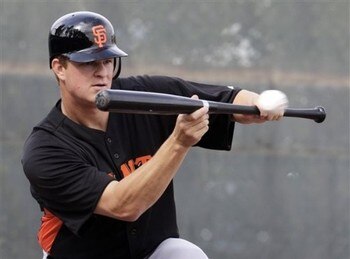 Matt Cain attempts a bunt. [Not pictured: successful bunt]