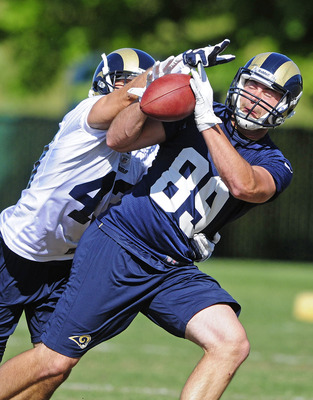 St. Louis native and Kirkwood High School grad Mike McNeill (89) is one of eight tight ends in Rams camp. He is still a long shot to make the team but made several impressive plays during a scrimmage at the Edward Jones Dome.