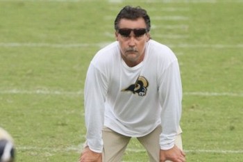 Rams head coach Jeff Fisher watches practice during St. Louis Rams training camp at Rams Park in Earth City, Mo. Photo by Chris Lee.