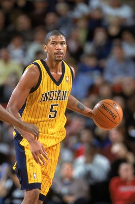 3 Jan 2001: Jalen Rose #5 of the Indiana Pacers dribbles the ball during the game against the Seattle SuperSonics at the Key Arena in Seattle, Washington. The Pacers defeated the SuperSonics 91-83. NOTE TO USER: It is expressly understood that the onl