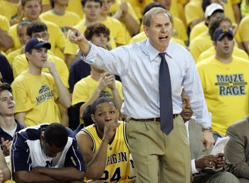 17 February 2008: Michigan head coach John Beilein yells at referees in a college basketball game with Ohio State at Crisler Arena in Ann Arbor, MI. Michigan won 80-70.