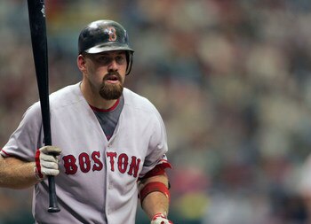 27 APR 2008: Kevin Youkilis of the Red Sox during the game between the Boston Red Sox and the Tampa Bay Rays at Tropicana Field in St. Petersburg, Florida.  The Rays swept the Red Sox in front of 32,363 fans by defeating the Sox today 3 - 0.