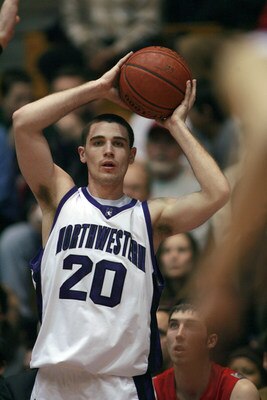 13 February 2008: Northwestern Guard, Craig Moore looks for an open teammate to inbound to during their game against the Ohio State Buckeyes at Welsh-Ryan Arena in Evanston, Illinois. The Wildcats would be defeated by the Buckeyes 65-47.