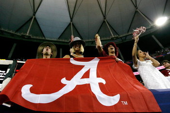 ATLANTA - SEPTEMBER 05: Fans of the Alabama Crimson Tide cheer against the Virginia Tech Hokies during the Chick-fil-A Kickoff Game at Georgia Dome on September 5, 2009 in Atlanta, Georgia. (Photo by Kevin C. Cox/Getty Images)
