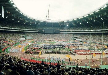 Jul 1976:  General view of the Opening Ceremony of the Olympic Games   at the Olympic Stadium in Montreal, Canada. \ Mandatory Credit: Tony Duffy /Allsport