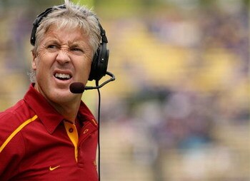 SEATTLE - SEPTEMBER 19:  Head coach Pete Carroll of the USC Trojans looks on during the game against the Washington Huskies on September 19, 2009 at Husky Stadium in Seattle, Washington. The Huskies defeated the Trojans 16-13. (Photo by Otto Greule Jr/Get