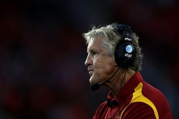 CORVALIS, OR - SEPTEMBER 25:  Head Coach Pete Carroll of the Southern California Trojans watches the game against the Oregon State Beavers at Reser Stadium on September 25, 2008 in Corvalis, Oregon.  (Photo by Jonathan Ferrey/Getty Images)