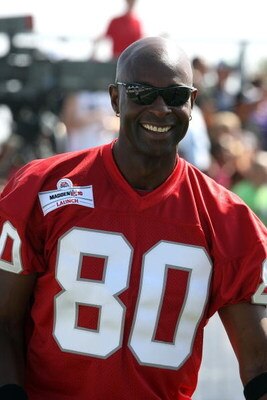 MALIBU, CA - JULY 24: Athlete Jerry Rice poses at the Madden NFL 10 Pigskiin Pro-Am on Xbox 360 event  on July 24, 2009 in Malibu, California.  (Photo by Frazer Harrison/Getty Images)
