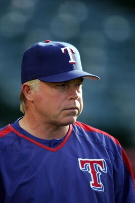 ANAHEIM, CA - JUNE 20:  Buck Showalter #11 of the Texas Rangers looks on during batting practice before the game against the Los Angeles Angels of Anaheim at Angel Stadium on June 20, 2005 in Anaheim, California.  The Angels defeated the Rangers 5-1.  (Ph
