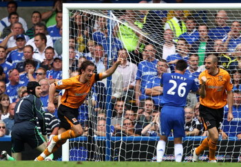 LONDON, ENGLAND - AUGUST 15: Stephen Hunt of Hull City celebrates after scoring against Chelsea during the Barclays Premier League match between Chelsea and Hull City at Stamford Bridge on August 15, 2009 in London, England. (Photo by Hamish Blair/Getty