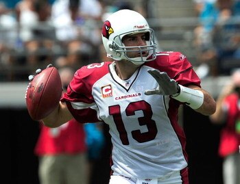 JACKSONVILLE, FL - SEPTEMBER 20:  Kurt Warner #13 of the Arizona Cardinals attempts a pass during the game against the Jacksonville Jaguars at Jacksonville Municipal Stadium on September 20, 2009 in Jacksonville, Florida.  (Photo by Sam Greenwood/Getty Im