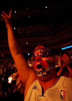 AUBURN HILLS, MI - MAY 26:  Richard Hanley cheers as the Detroit Pistons are introduced before playing against the Boston Celtics during Game Four of the Eastern Conference finals during the 2008 NBA Playoffs at the Palace at Auburn Hills on May 26, 2008 