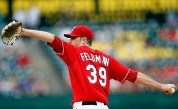 ARLINGTON, TX - JUNE 30: Pitcher Scott Feldman #39 of the Texas Rangers throws against the Los Angeles Angels of Anaheim on June 30, 2009 at Rangers Ballpark in Arlington, Texas. (Photo by Ronald Martinez/Getty Images)