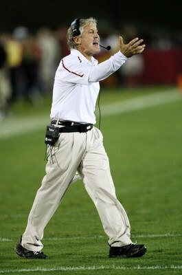 LOS ANGELES - SEPTEMBER 23: Head coach Pete Carroll of the USC Trojans shouts instructions to his players during the game against the Washington State Cougars on September 23, 2009 at the Los Angeles Coliseum in Los Angeles, California.  USC won 27-6.   (