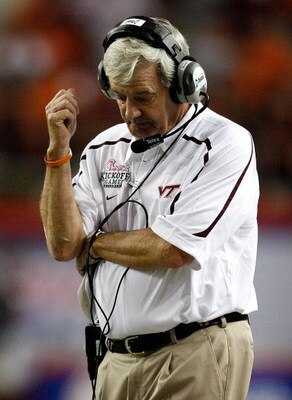 ATLANTA - SEPTEMBER 05:  Head coach Frank Beamer of the Virginia Tech Hokies paces the sidelines against the Alabama Crimson Tide during the Chick-fil-A Kickoff Game at Georgia Dome on September 5, 2009 in Atlanta, Georgia.  (Photo by Kevin C. Cox/Getty I