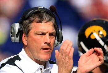 TAMPA, FL - JANUARY 01:  Iowa Hawkeyes head coach Kirk Ferentz is seen during the game against the South Carolina Gamecocks during the Outback Bowl on January 1, 2009 at Raymond James Stadium in Tampa, Florida.  (Photo by Scott Halleran/Getty Images)