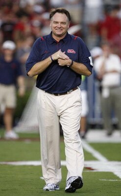 COLUMBIA, SC - SEPTEMBER 24: Head coach of the Mississippi Rebels, Houston Nutt, watches his team warm up for their game against the South Carolina Gamecocks at Williams-Brice Stadium on September 24, 2009 in Columbia, South Carolina. (Photo by Streeter L
