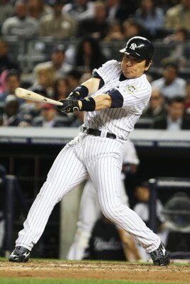 NEW YORK - SEPTEMBER 25:  Hideki Matsui #55 of The New York Yankees hits the ball against The Boston Red Sox during their game on September 25, 2009 at Yankee Stadium in the Bronx Borough of New York.  (Photo by Al Bello/Getty Images)