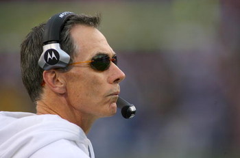 ORCHARD PARK, NY - SEPTEMBER 27: Dick Jauron, head coach of the Buffalo Bills stands on the sidelines against the New Orleans Saints at Ralph Wilson Stadium on September 27, 2009 in Orchard Park, New York.  (Photo by Rick Stewart/Getty Images)