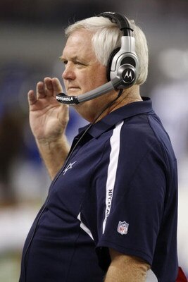 ARLINGTON, TX - SEPTEMBER 28:  Wade Phillips head coach of the Dallas Cowboys stands on the sidelines as his team plays against the Carolina Panthers at Cowboys Stadium on September 28, 2009 in Arlington, Texas. (Photo by Ronald Martinez/Getty Images)