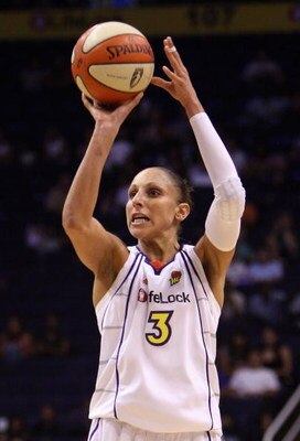 PHOENIX - SEPTEMBER 29:  Diana Taurasi #3 of the Phoenix Mercury puts up a three point shot against the Indiana Fever in Game One of the 2009 WNBA Finals at US Airways Center on August 29, 2009 in Phoenix, Arizona. The Mercury defeated the Fever 120-116 i