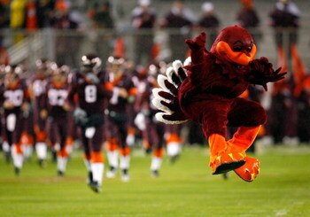 BLACKSBURG, VA - OCTOBER 25:  The mascot of the Virginia Tech Hokies leads the team onto the field to face the Boston College Eagles at Lane Stadium October 25, 2007 in Blacksburg, Virginia.  (Photo by Kevin C. Cox/Getty Images)