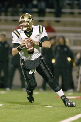 MUNCIE, IN - NOVEMBER 25: Quarterback Tim Hiller #3 of the Western Michigan Broncos drops back to pass the ball during the MAC game against the Ball State Cardinals at Scheumann Stadium on November 25, 2008 in Muncie, Indiana. (Photo by Andy Lyons/Getty