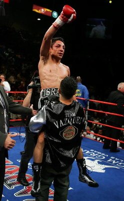 LAS VEGAS - SEPTEMBER 16:  Israel Vazquez celebrates after defeating Jhonny Gonzalez after their WBC super bantamweight titile fight at the MGM Grand Garden Arena September 16, 2006 in Las Vegas, Nevada. Vazquez retained his title after defeating Gonzalez