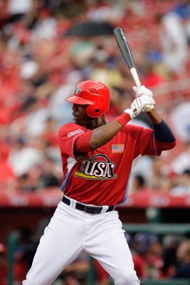 ST. LOUIS, MO - JULY 12: U.S. Futures All-Star Jason Heyward of the Atlanta Braves steps to the plate during the 2009 XM All-Star Futures Game at Busch Stadium on July 12, 2009 in St. Louis, Missouri. (Photo by Jamie Squire/Getty Images)