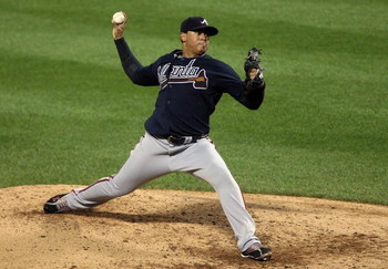 NEW YORK - AUGUST 19:  Jair Jurrjens #49 of the Atlanta Braves pitches against the New York Mets on August 19, 2009 at Citi Field in the Flushing neighborhood of the Queens borough of New York City.  (Photo by Jim McIsaac/Getty Images)
