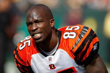 GREEN BAY, WI - SEPTEMBER 20: Wide receiver Chad Ochocinco #85 of the Cincinnati Bengals stretches in warm ups prior to the game against the Green Bay Packers at Lambeau Field on September 20, 2009 in Green Bay, Wisconsin. (Photo by Scott Boehm/Getty Imag
