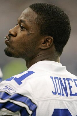 IRVING - AUGUST 28:  Cornerback Adam 'Pacman' Jones #21 of the Dallas Cowboys watches from the sidelines during a preseason game against the Minnesota Vikings after being reinstated to the league earlier in the day on August 28, 2008 at Texas Stadium in I