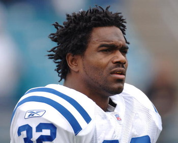 Indianapolis Colts running back Edgerrin James watches play against the Jacksonville Jaguars December 11, 2005 in Jacksonville. The Colts defeated the Jaguars 26 - 18 to remain undefeated. (Photo by Al Messerschmidt/Getty Images)
