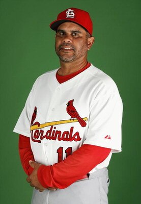 JUPITER, FL - FEBRUARY 20:  Coach Jose Oquendo #11 of the St. Louis Cardinals poses during photo day at Roger Dean Stadium on February 20, 2009 in Jupiter, Florida.  (Photo by Doug Benc/Getty Images)