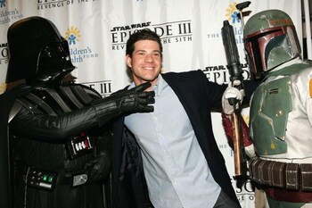 NEW YORK - MAY 12:  Cody Franchetti poses with Darth Vader and Boba Fett at the premiere of 'Star Wars: Episode III Revenge Of The Sith', at the Ziegfeld Theater on May 12, 2005 in New York City. (Photo by Paul Hawthorne/Getty Images)