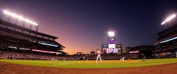 DENVER - SEPTEMBER 25:  The sun sets over the stadium as the Colorado Rockies host the St. Louis Cardinals at Coors Field on September 25, 2009 in Denver, Colorado. The Rockies defeated the Cardinals 2-1.  (Photo by Doug Pensinger/Getty Images)