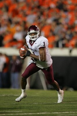 STILLWATER, OKLAHOMA - OCTOBER 16:  Reggie McNeal #1 of the Texas A&M Aggies looks to pass during the game against Oklahoma State Cowboys at Boone Pickens Stadium on October 16, 2004 in Stillwater, Oklahoma. Texas A&M beat Oklahoma State 36-20. (Photo by 