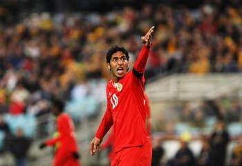 SYDNEY, AUSTRALIA - JUNE 10:  Mohamed Salmeen of Bahrain gestures during the 2010 FIFA World Cup Asian qualifying match between the Australian Socceroos and Bahrain at ANZ Stadium on June 10, 2009 in Sydney, Australia.  (Photo by Mark Kolbe/Getty Images)