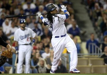 LOS ANGELES, CA - OCTOBER 03:  Manny Ramirez #99 of the Los Angeles Dodgers bats against the Colorado Rockies on October 3, 2009 at Dodger Stadium in Los Angeles, California.  The Dodgers won 5-0 to clinch the National League West.  (Photo by Stephen Dunn