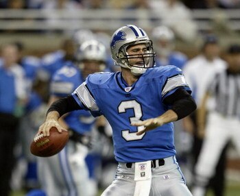 DETROIT - NOVEMBER 7:  Quarterback Joey Harrington #3 of the Detroit Lions passes the ball against the Washington Redskins during the game at Ford Field on November 7, 2004 in Detroit, Michigan. The Redskins defeated the Lions 17-10.  (Photo by Tom Pidgeo