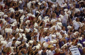 4 Nov 2001: Arizona Diamondback fans cheer during game seven of the Major League Baseball World Series at Bank One Ballpark in Phoenix, Arizona. The Diamondbacks won 3-2 to capture the World Series title. DIGITAL IMAGE. Mandatory Credit: Matthew Stockman/