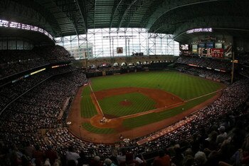 HOUSTON - JUNE 29:  General view of the Boston Red Sox and the Houston Astros during Interleague MLB action on June 29, 2008 at Minute Maid Park in Houston, Texas.  (Photo by Ronald Martinez/Getty Images)