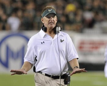 TAMPA, FL - OCTOBER 2:  Coach Jim Leavitt of the University of South Florida Bulls directs play against the Pittsburgh Panthers at Raymond James Stadium on October 2, 2008 in Tampa, Florida.  (Photo by Al Messerschmidt/Getty Images)