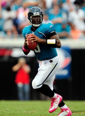 JACKSONVILLE, FL - OCTOBER 04:  David Garrard #9 of the Jacksonville Jaguars attempts a pass during the game against the Tennessee Titans at Jacksonville Municipal Stadium on October 4, 2009 in Jacksonville, Florida.  (Photo by Sam Greenwood/Getty Images)