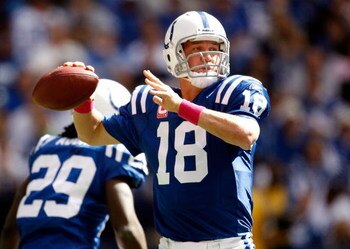 INDIANAPOLIS - OCTOBER 04:  Peyton Manning #18 of the Indianapolis Colts throws the ball during the NFL game against the Seattle Seahawks at Lucas Oil Stadium on October 4, 2009 in Indianapolis, Indiana. The Colts won 34-17.  (Photo by Andy Lyons/Getty Im