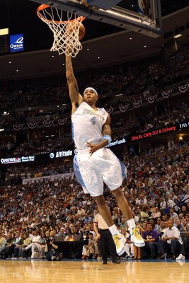 DENVER - MAY 29:  Kenyon Martin #4 of the Denver Nuggets goes up for a dunk in Game Six of the Western Conference Finals during the 2009 NBA Playoffs against the Los Angeles Lakers at Pepsi Center on May 29, 2009 in Denver, Colorado. NOTE TO USER: User ex