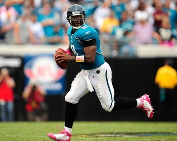 JACKSONVILLE, FL - OCTOBER 04:  David Garrard #9 of the Jacksonville Jaguars attempts a pass during the game against the Tennessee Titans at Jacksonville Municipal Stadium on October 4, 2009 in Jacksonville, Florida.  (Photo by Sam Greenwood/Getty Images)