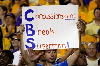 BATON ROUGE, LA - OCTOBER 10:  A fan of the Florida Gators holds up a sign about quarterback Tim Tebow #15 (not pictured) during the game against the Louisiana State University Tigers at Tiger Stadium on October 10, 2009 in Baton Rouge, Louisiana.  (Photo